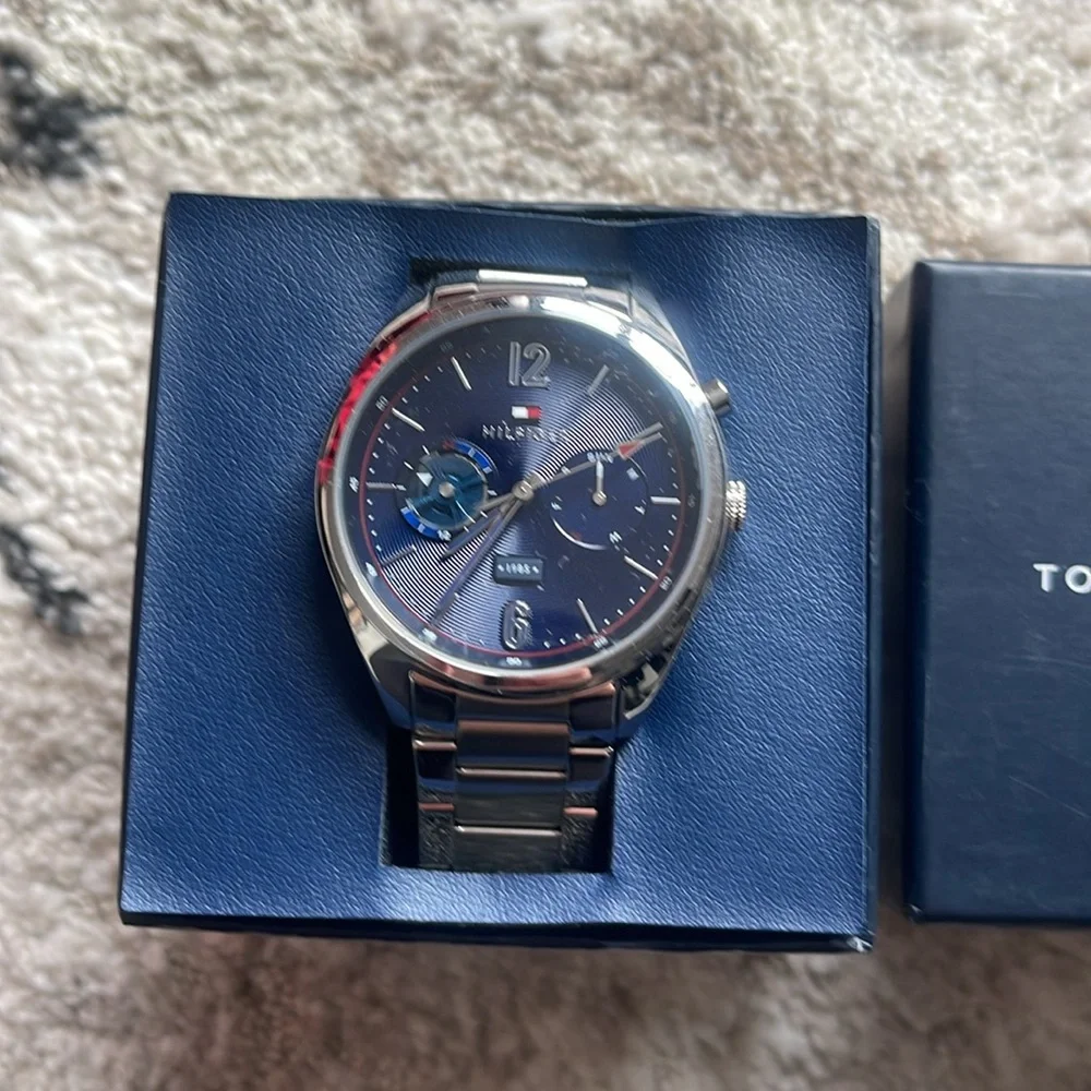 Tommy Hilfiger Men's Silver and Black Watch